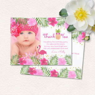 Tropical Luau Flamingo 1st Birthday Girl Tack Kort