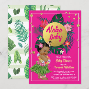 Tropical luau flicka duschinbjudan shock rosa inbjudningar
