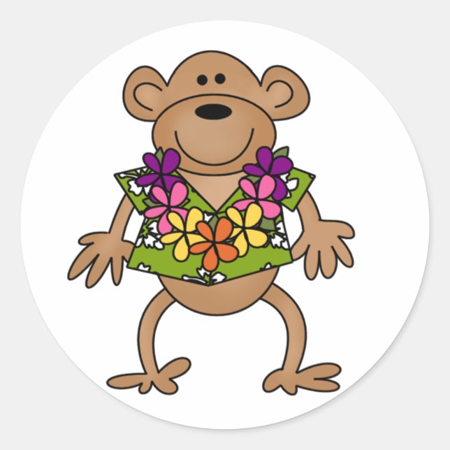 Tropical Luau Monkey Runt Klistermärke (Framsida)