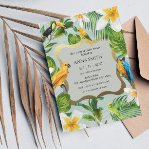 Tropical Luau Parrots Plumeria Möhippa Inbjudningar