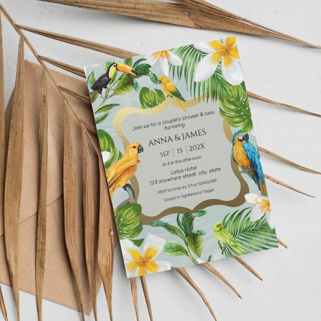 Tropical Luau Parrots Plumeria Par Shower Inbjudningar (Skapare uppladdad)