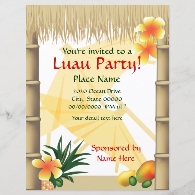 Tropical Luau Party Tiki Hut Event Flyer 2 (Framsida)