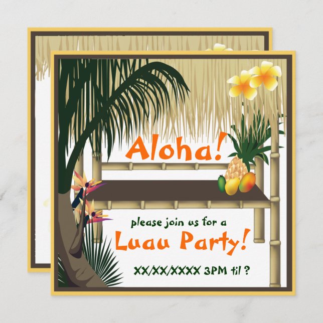 Tropical Luau Party Tiki Hut-inbjudan Inbjudningar (Fram/baksida)