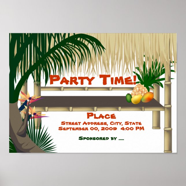 Tropical Luau Party Tiki Pub Hut-inbjudan Poster (Framsidan)