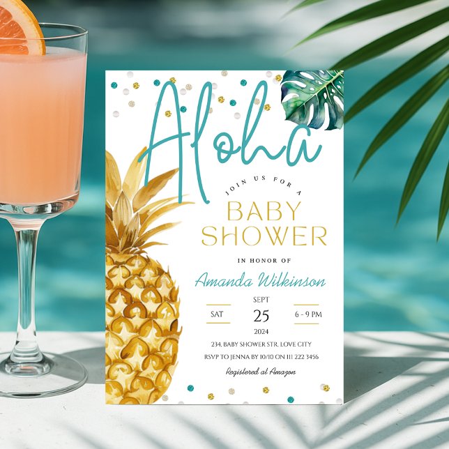 Tropical Luau Pineapple Beach Aloha Baby Shower Inbjudningar (Tropical Luau Pineapple Beach Aloha Baby Shower Invitation)