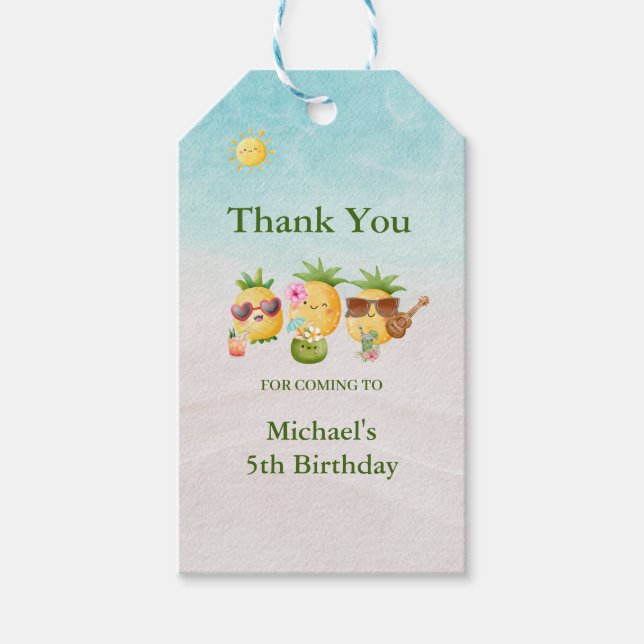 Tropical Luau Pineapple Beach Birthday Presentetikett (Framsidan)