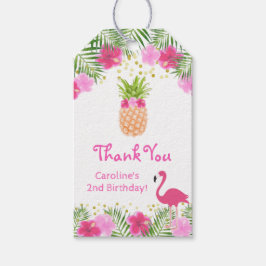 Tropical Luau Pineapple Flamingo Birthday Presentetikett