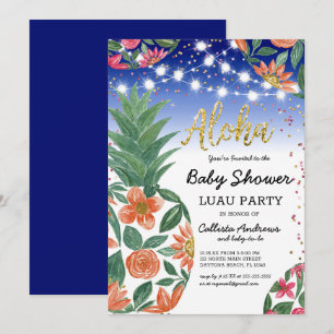 Tropical Luau Pineapple Ljus Glitter Baby Shower Inbjudningar