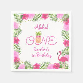Tropical Luau Rosa Blommigt Girl 1 First Birthday Pappersservett
