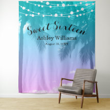 Tropical Luau Teal Rosa Sweet 16 Birthday BackDrop