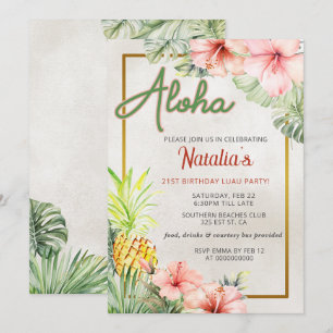 Tropical LUAU Vuxen Födelsedagsfest Inbjudningar