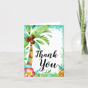 Tropical Luau Watercolor Faux Glitter Baby Shower Tack Kort