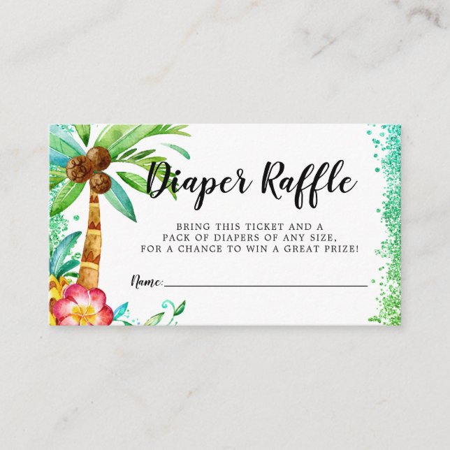 Tropical Luau Watercolor Glitter Diaper Raffle Tilläggskort (Framsida)