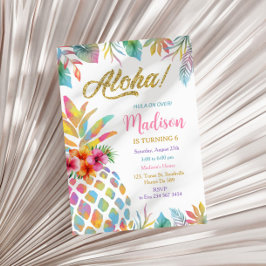 Tropical Luau Watercolor Pineapple Birthday Inbjudningar