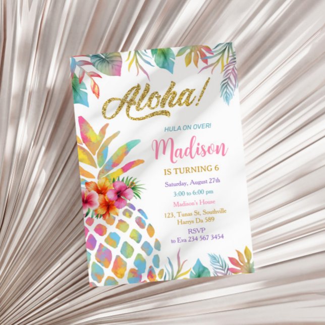 Tropical Luau Watercolor Pineapple Birthday Inbjudningar (Skapare uppladdad)
