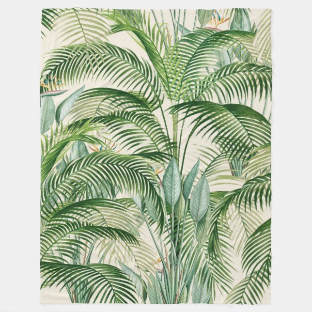 Tropical Lush Foliage Handflatan Löv Mönster Fleecefilt (Framsidan)