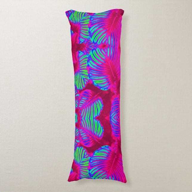 Tropical Lush Magenta Lövs Body Pillow Kroppskudde (Framsidan Vertikal)