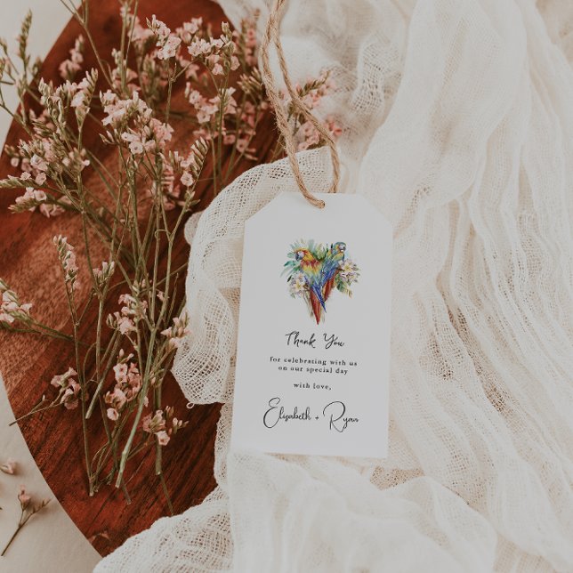 Tropical Macaw Bröllop Tack Presentetikett (Skapare uppladdad)