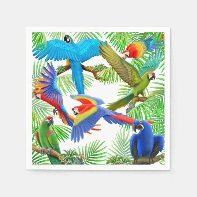 Tropical Macaw Parrot Jungle Napkins Pappersservett (Framsidan)