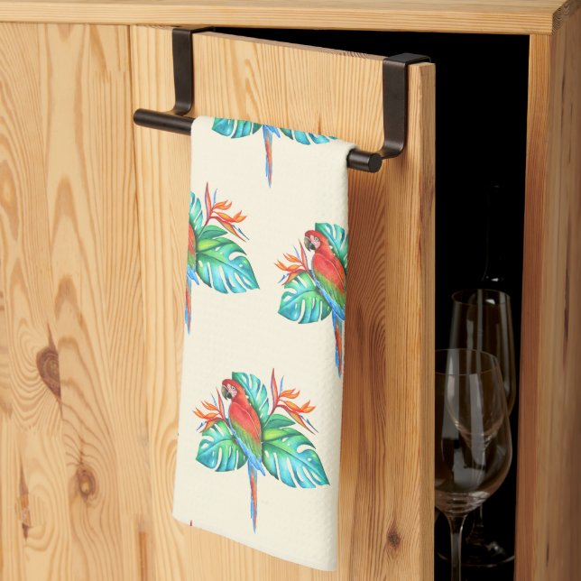 Tropical Macaw Parrot Tan Kitchen Towel Kökshandduk (Thirds Fold)