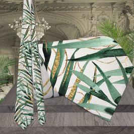 Tropical Majesty Handflatan Guld Fronds Bröllop Ne Slips