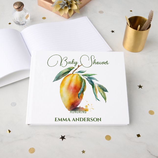 Tropical Mango | Baby Shower Gästböcker (Framsida Öppen)