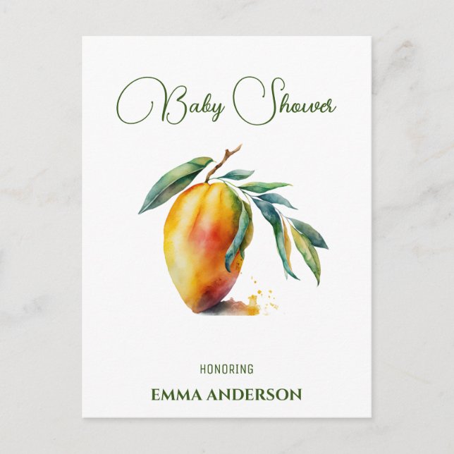 Tropical Mango | Baby Shower Meddelande Vykort (Framsida)