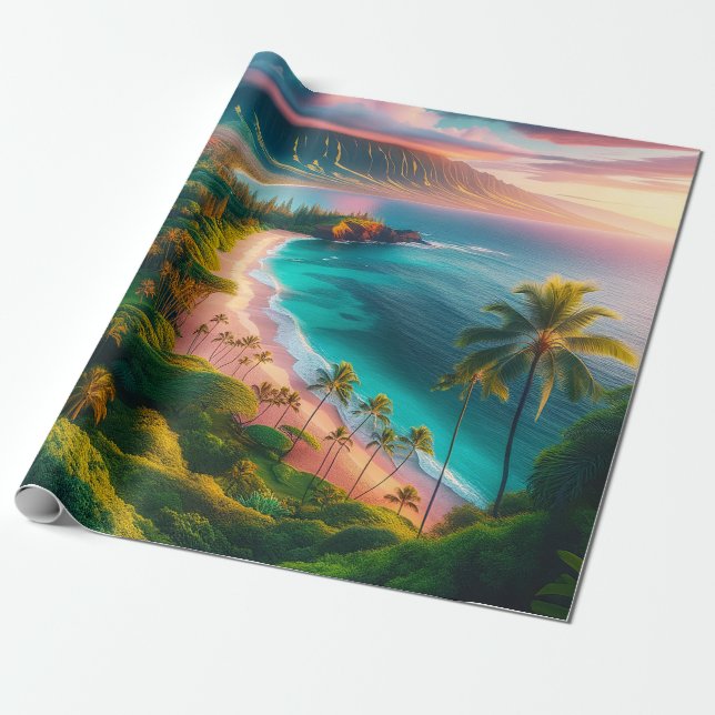 Tropical Maui Island Paradise Presentpapper (Utrullad)