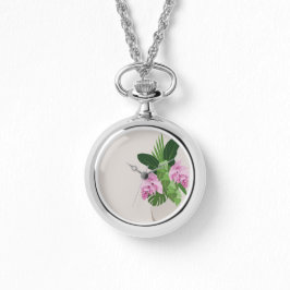 Tropical Medinilla Rosa Flower i Beige Vas Armbandsur