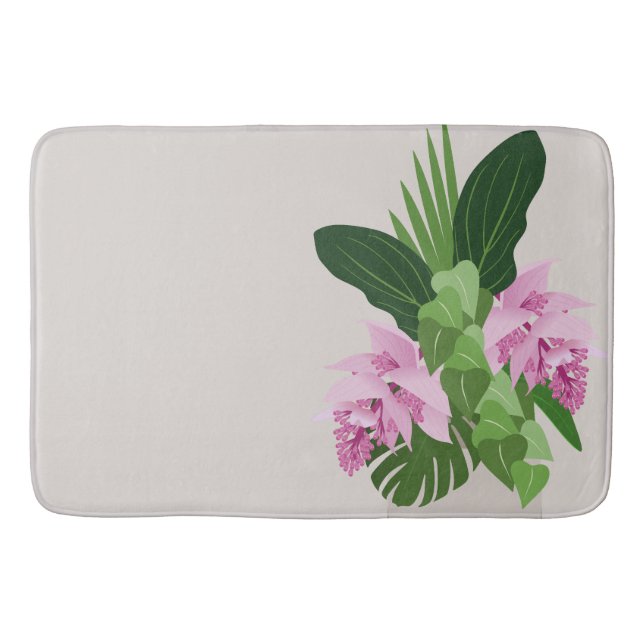 Tropical Medinilla Rosa Flower i Beige Vas Badrumsmatta (Framsidan)