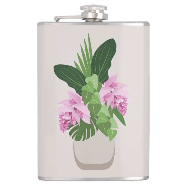 Tropical Medinilla Rosa Flower i Beige Vas Fickplunta (Framsidan)