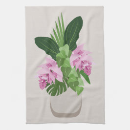 Tropical Medinilla Rosa Flower i Beige Vas Kökshandduk