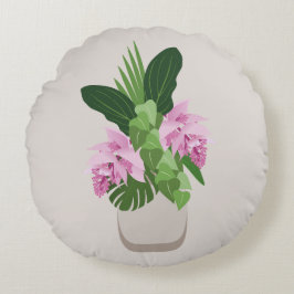 Tropical Medinilla Rosa Flower i Beige Vas Rund Kudde