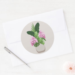 Tropical Medinilla Rosa Flower i Beige Vas Runt Klistermärke