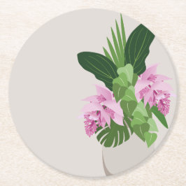 Tropical Medinilla Rosa Flower i Beige Vas Underlägg Papper Rund