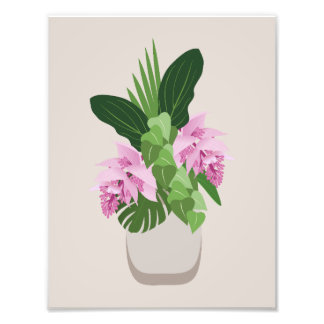 Tropical Medinilla Rosa Flower i Vas på Beige Fototryck