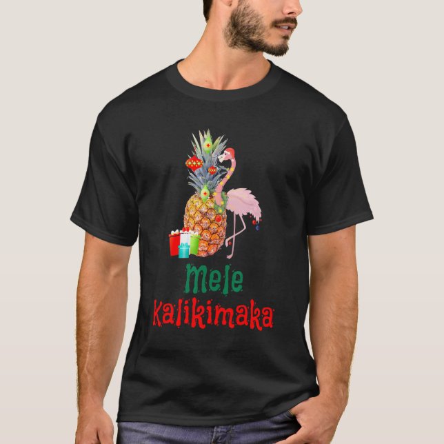 Tropical Mele Kalikimaka Pineapple Flamingo Kristu T Shirt (Framsida)