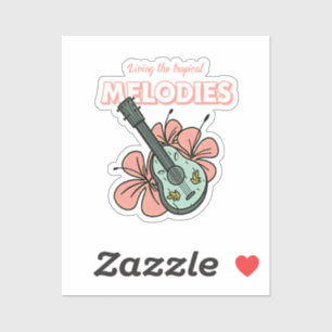 Tropical Melodies Ukulele Blommigt Art Klistermärken