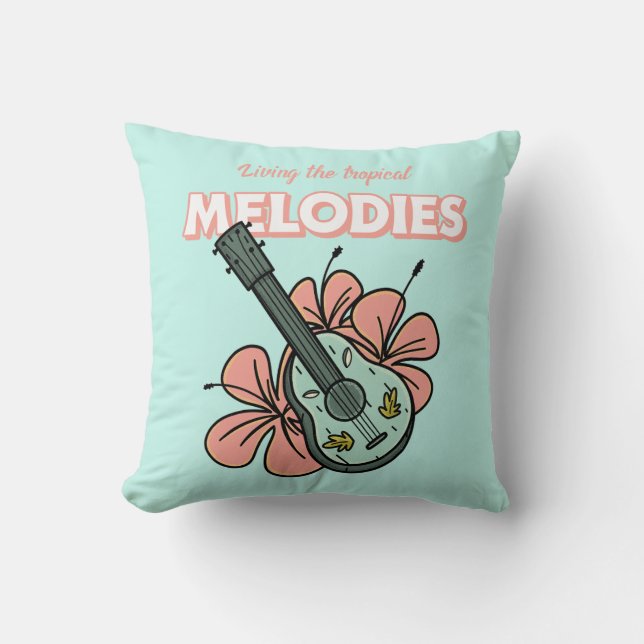 Tropical Melodies Ukulele Blommigt Art Kudde (Framsida)