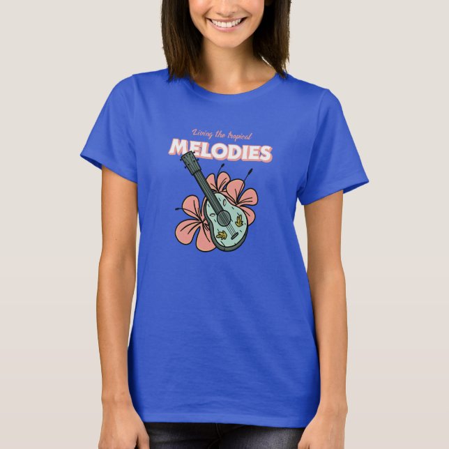 Tropical Melodies Ukulele Blommigt Art T Shirt (Framsida)