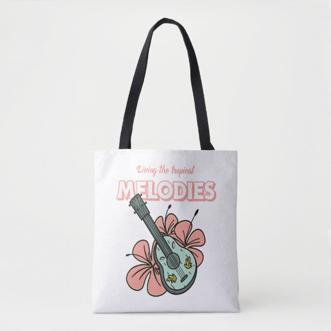 Tropical Melodies Ukulele Blommigt Art Tygkasse (Framsida)