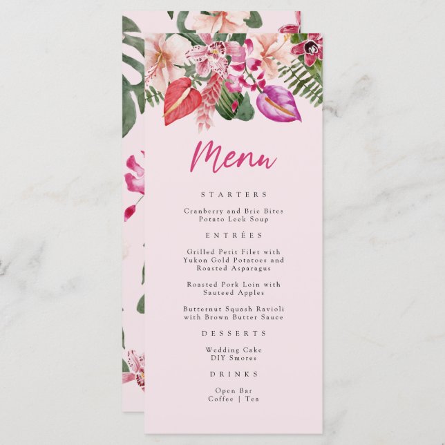 Tropical Menu rosa Meny (Fram/baksida)
