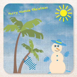 Tropical Merry Florida jul Snögubbe på Beach Underlägg Papper Kvadrat