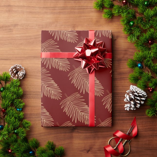 Tropical Metallic Guld Handflatan Lövs, Burgundy Presentpapper (Julgåva)
