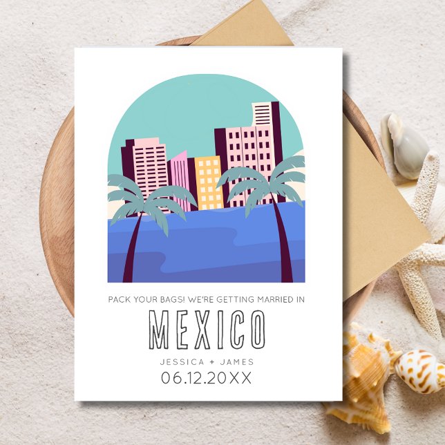 Tropical Mexico Destination Wedding Spara datum Meddelande Vykort (Mexico Destination Beach Wedding Save the Date Postcard)