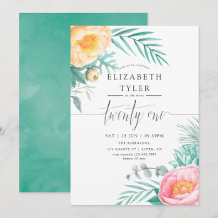 Tropical Mint Blommigt 21:a födelsedag Party Inbju Inbjudningar