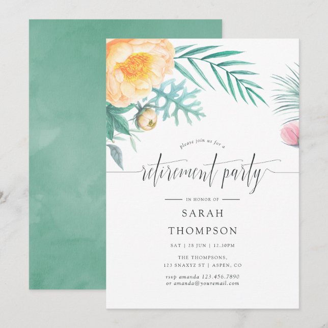 Tropical Mint Blommigt Pension Party-inbjudan Inbjudningar (Fram/baksida)