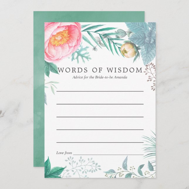 Tropical Mint Blommigt Sommar Möhippa Advice Inbjudningar (Fram/baksida)