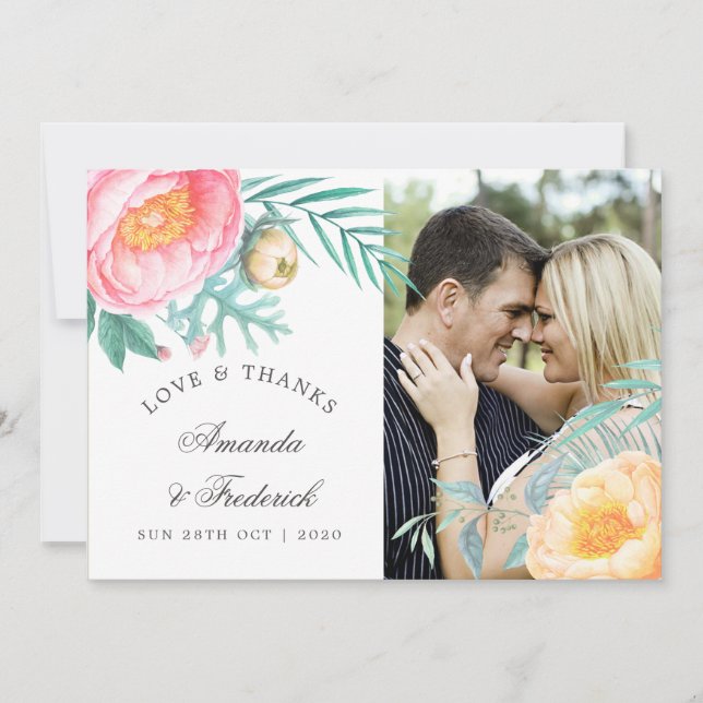 Tropical Mint Blommigt, sommartid Bröllop Tack Kort (Framsida)