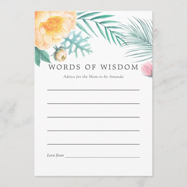 Tropical Mint Blommigt Summer Baby Shower Advice Rådkort (Framsida)